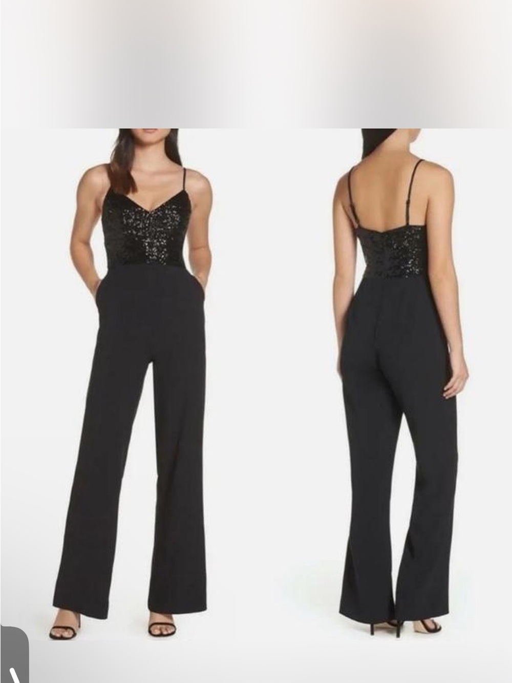 Eliza J Black Sequin Bodice Wide-Leg Jumpsuit
